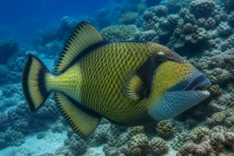Balistoides viridescens (Ballist med gult hoved.)